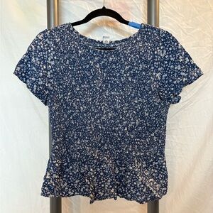 Old Navy Floral Blue Stretchy Women's Peplum Top